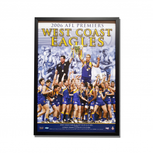 West Coast Eagles 2006 AFL Premiership poster with celebration photos in custom black timber frame
