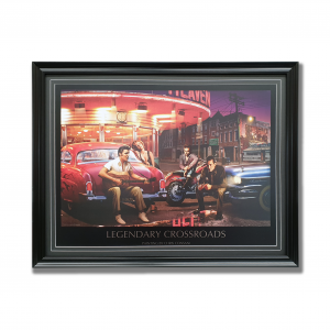 A print featuring Marilyn Monroe, Elvis Presley, Humphrey Bogart and James Dean. It has been custom framed with a black frame | Elvis wall art