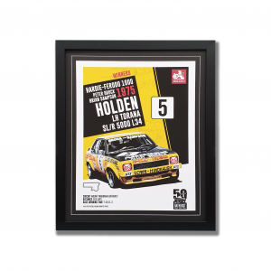 1975 Bathurst winner Holden LH Torana poster in a black frame